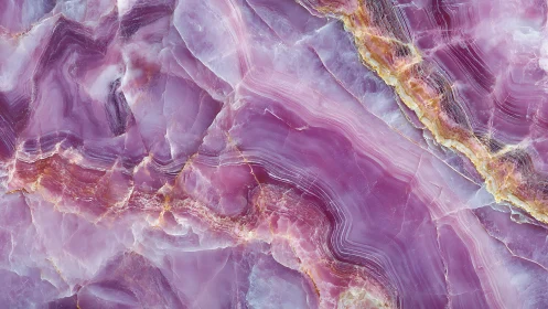 Banding patterns in polished pink onyx slab display complex veining