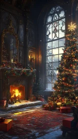 Glowing Christmas hearth welcomes winter light and quiet joy
