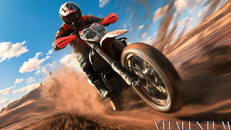 Dusty desert rider leans into speed and carves the trail hard