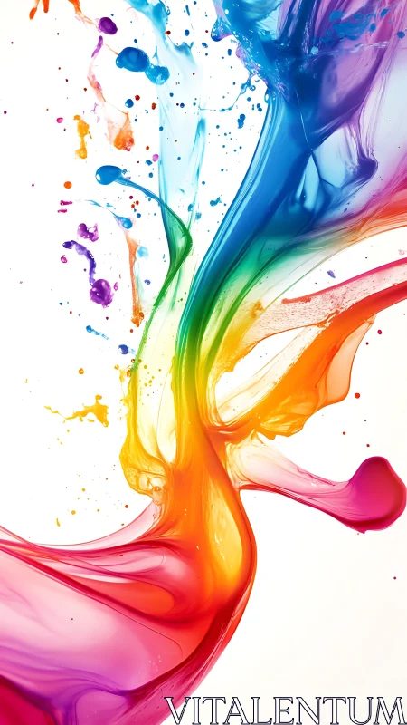 Multicolor liquid paint streams curve upward on white space