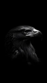 Black and white eagle portrait on deep black background.
