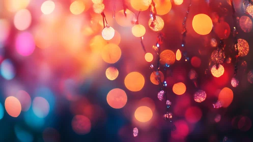 Glowing festive lights in a dreamy rainbow bokeh haze.