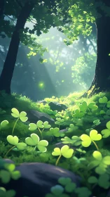 Magical Forest Glade Glowing with Life and Light