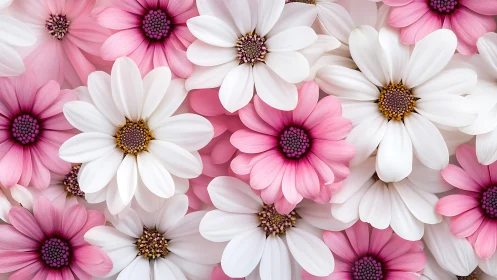 Pink and White Daisies Compose Dense Floral Composition.