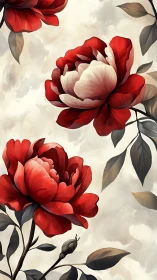 Red Peonies in Full Bloom Against Soft Cream Background