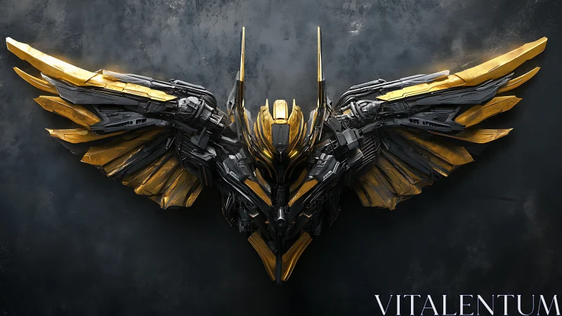 Parametric mech-angel crest with golden composite wings.