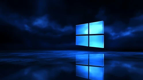 Glowing window portal over midnight digital waterscape.