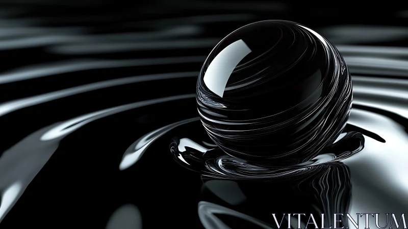 Liquid midnight cradles a luminous obsidian sphere in silence