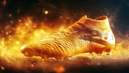 Fiery golden soccer cleat glowing with bold, game-ready energy.