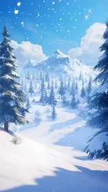 Gentle snowfall brightens a peaceful pine filled winter valley