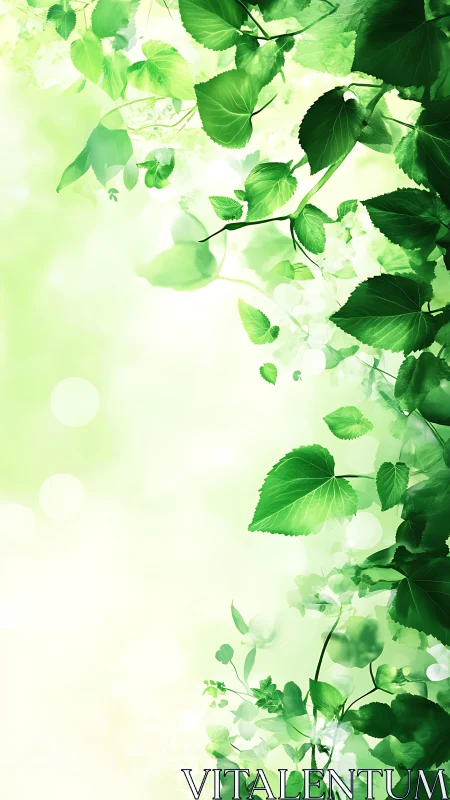 Fresh green leaves drift softly in glowing spring light