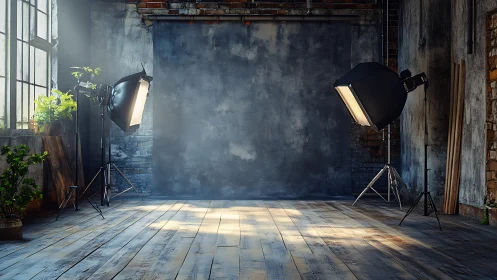 Sunlit industrial studio waits quietly for creative portraits