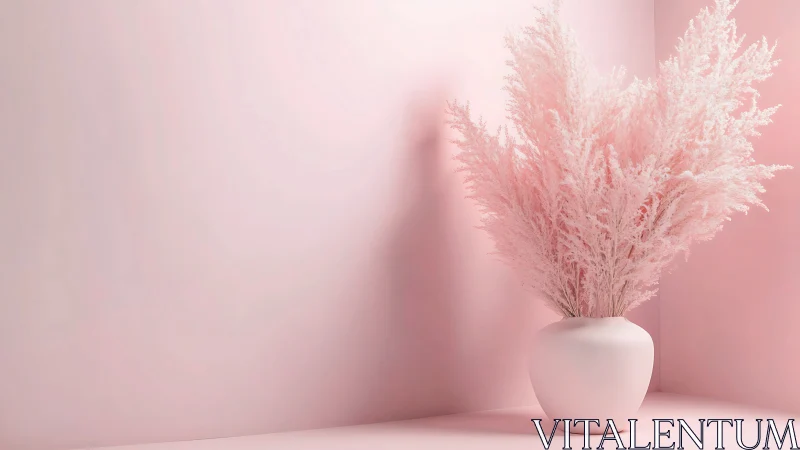Monochrome pastel vase with volumetric pink pampas plumes.