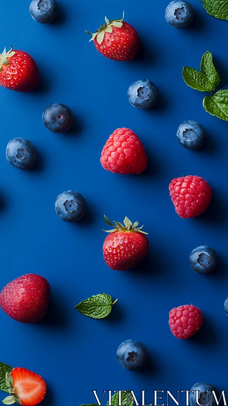 Fresh mixed berries scattered over deep blue background