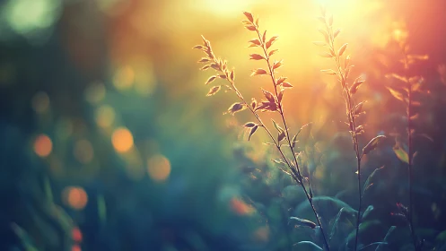 Sunlit meadow stems whisper softly into molten evening