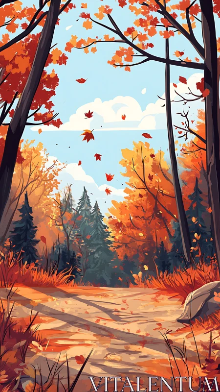 Autumn's Golden Path Through the Falling Leaves.