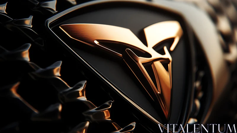 Metallic gold emblem dominates glossy black grille surface.