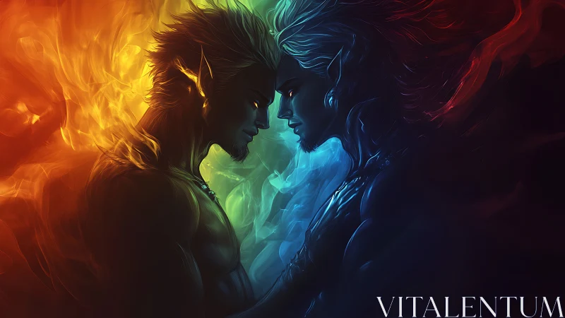 Luminous Souls Converge: Fire Meets Ice in Neon Collision