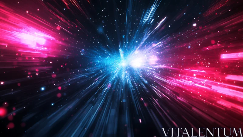 Symmetrical radial light streaks in blue and magenta spectrum.