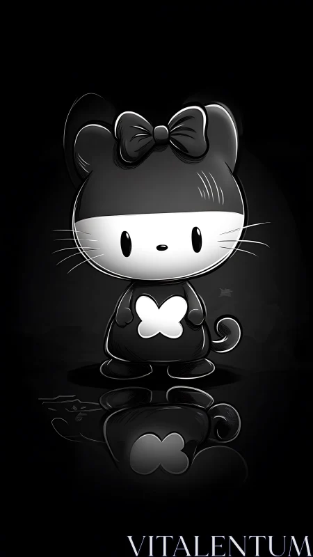 Monochrome chibi cat avatar with reflective floor symmetry.