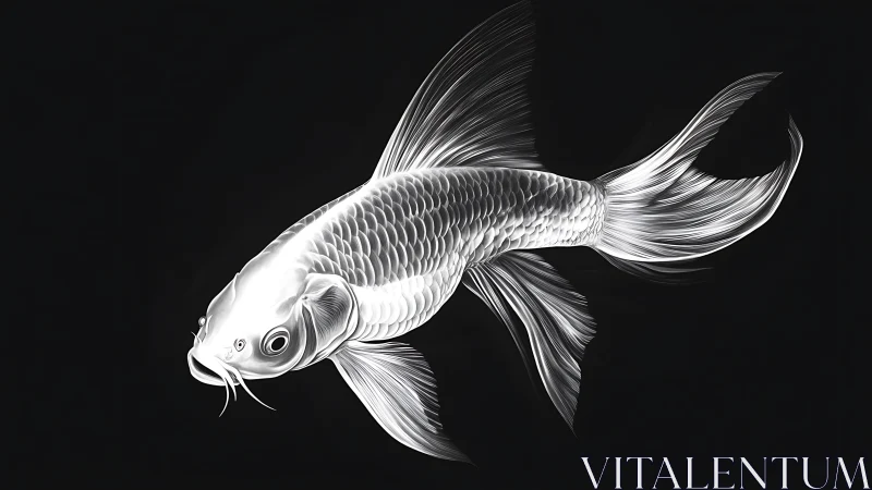 Monochrome koi fish rendered with high-contrast contour lighting