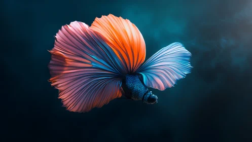 Vibrant betta fish displays glowing fins in dark water