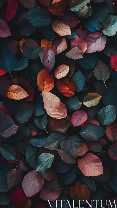 Midnight leaf confetti in jewel-toned woodland hush.