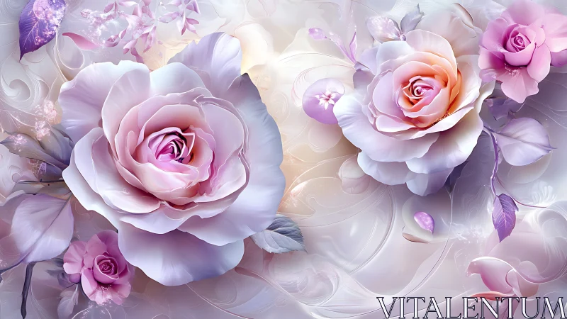 3D Rendered Floral Composition: Layered Rose Blossoms with Ethereal Depth Effects.
