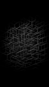 Geometric wireframe cubes float in layered abstract space.