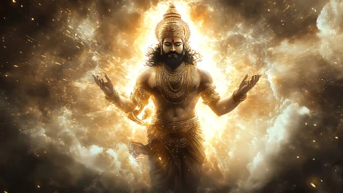 Radiant Hindu deity emerges from explosive celestial light