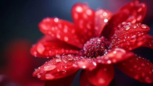 Red Flower Petals with Water Droplets in Macro Detail.