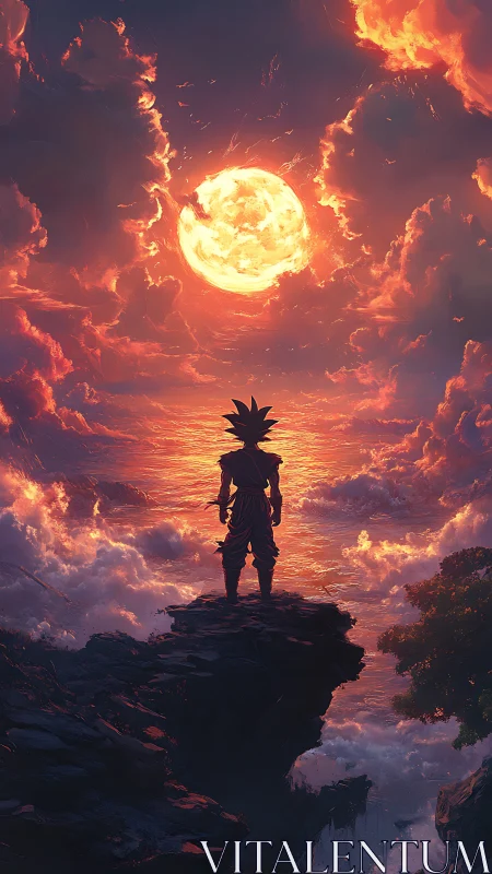 Solar warrior gazes across a molten, dreamlit horizon.