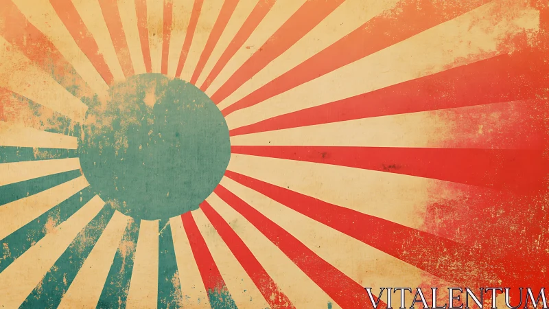 Grunge sunburst graphic radiates bold retro energy outward