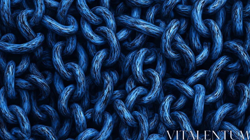 Interwoven cobalt chains with textured metallic patina.