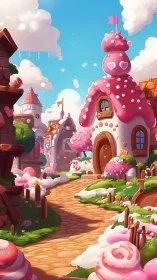 Whimsical Fantasy Mushroom Kingdom with Candy-Colored Architecture