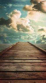 Wooden pier quietly trades the sea’s horizon for the sky