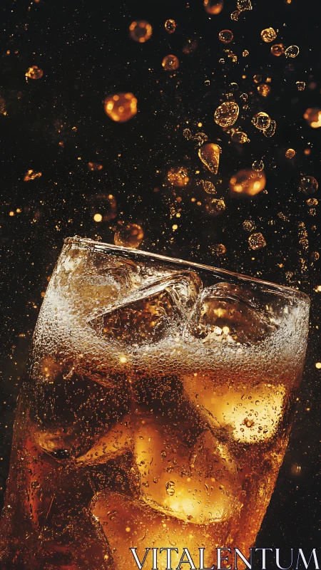 Iced Beverage with Dynamic Splash Against Dark Background