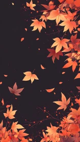 Glowing autumn maple leaves drift across deep charcoal void