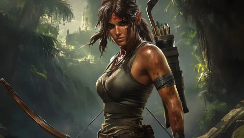 Battle-scarred jungle huntress stalks ruins of a lost empire.