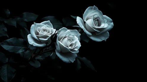 White Roses Against Black Background.