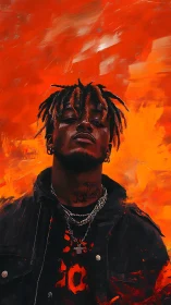 Moody portrait of confident man amid blazing orange sky.