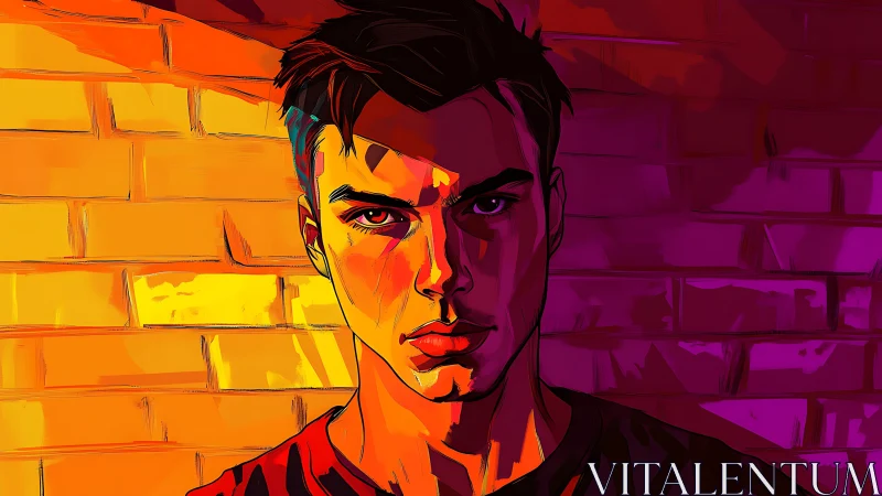 Vibrant male portrait in split warm and magenta lighting.