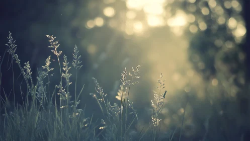 Backlit grass stems in shallow focus outdoor scene.