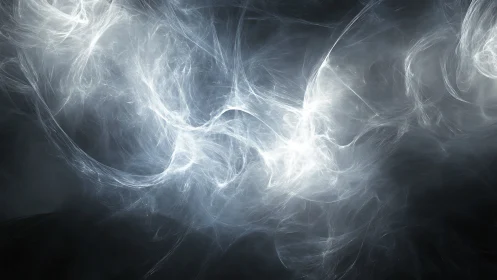Shimmering white energy swirls gently across a dark void