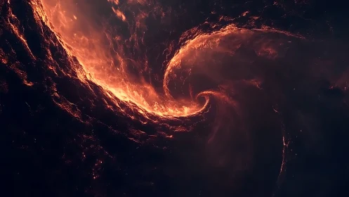Cosmic ember whirlpool curling through quiet darkness.