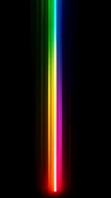 Prismatic light beam plunges through deep black space.