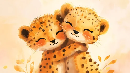 Two Leopard Cubs Embrace Joy in Golden Warmth