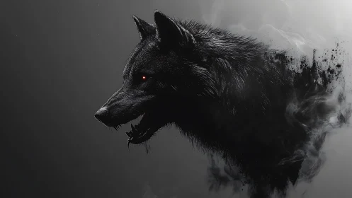 Shadowborn wolf spirit emerging from swirling midnight smoke.