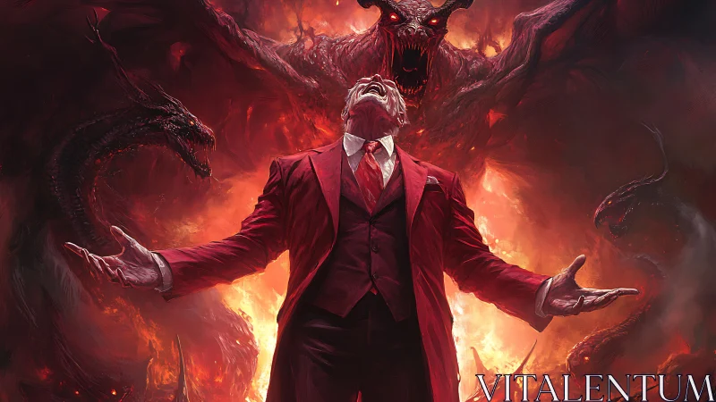 Eldritch businessman commanding infernal demonic vortex.
