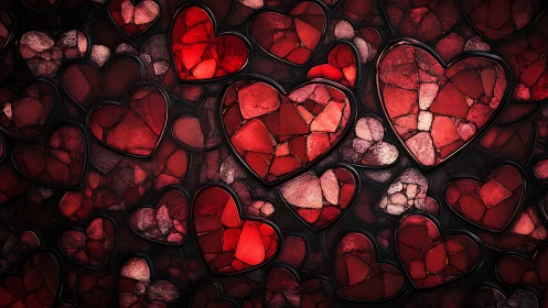 Cracked Glass Hearts in Red and Black